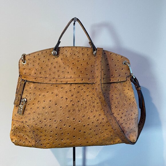 Furla Ostrich Leather 2-Way Top Handle Crossbody Bag - Preowned - Picture 1 of 14